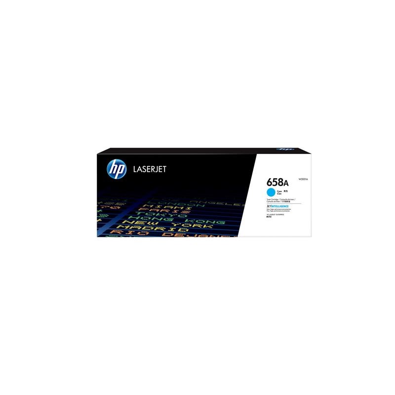 HP W2001A cijan toner u originalnoj kutiji na bijeloj podlozi