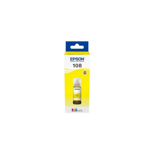 Epson 108 žuta tinta C13T09C44A prikazana u službenoj žutoj kutiji s bočicom tinte