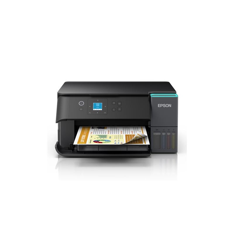 Prednji pogled na crni Epson L4360 multifunkcijski tintni pisač s punjivim spremnicima