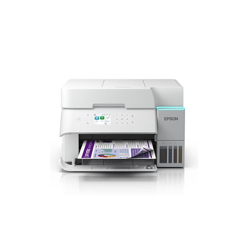 Epson L6376 multifunkcijski tintni pisač u bijeloj boji s listom papira na izlazu