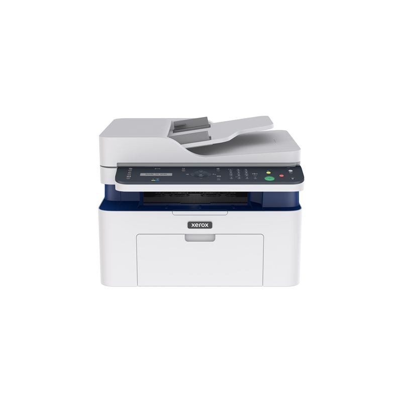 Prednji pogled na crno-bijeli laserski pisač Xerox B115 Mono s ADF ulagačem