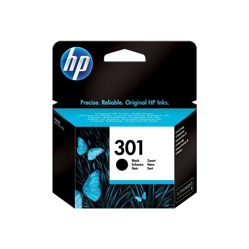 Originalna HP 301 crna tinta u kutiji, vidljivi su oznaka modela i detalji pakiranja