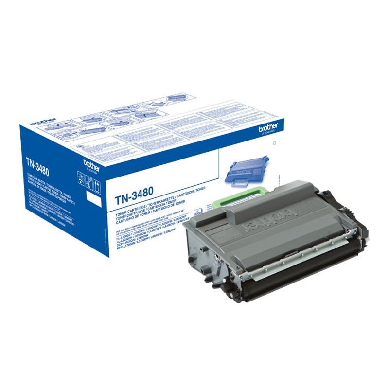 Brother TN3480 crni toner ispred plave kutije