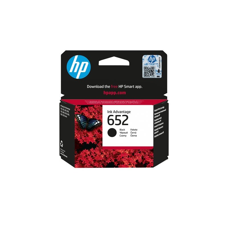 Prednja strana originalnog pakiranja HP 652 crne tinte za pisače