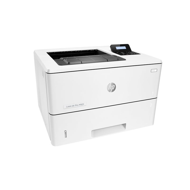 HP LaserJet M501dn laserski pisač s ispisanim dokumentom na ladici