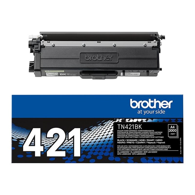 Originalni Brother TN421BK toner postavljen uz kutiju