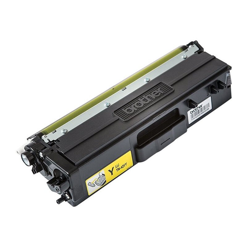 Brother TN421Y žuti toner izbliza na bijeloj pozadini