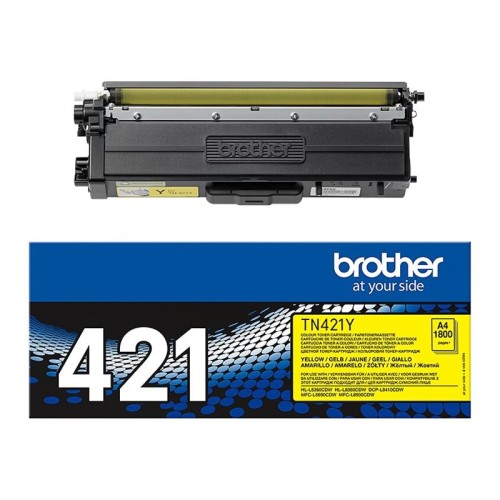Brother TN421Y žuti toner pored originalne kutije