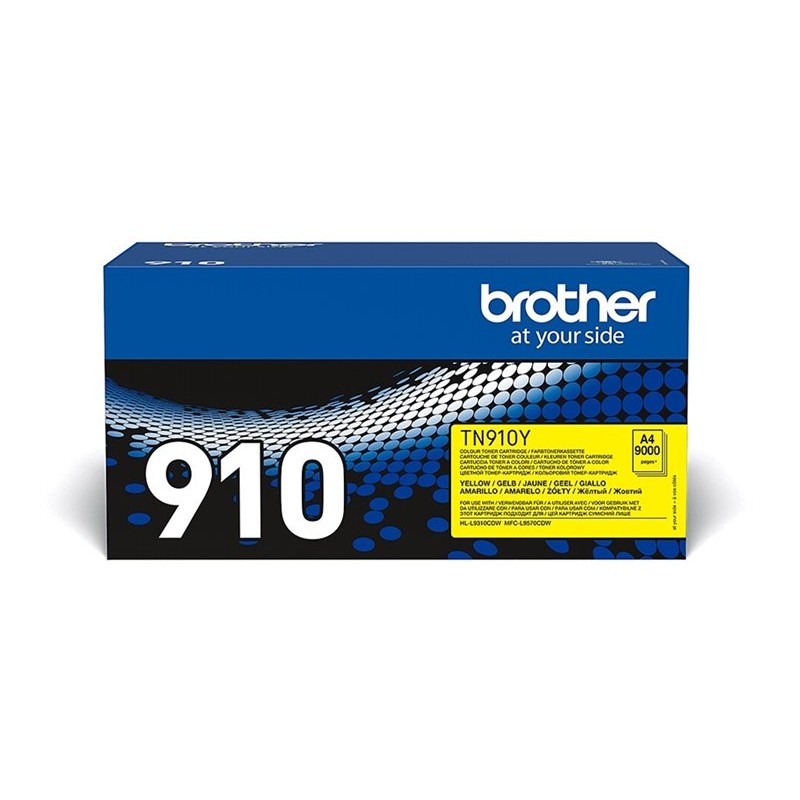 Originalno pakiranje Brother TN910Y žutog tonera u prepoznatljivoj kutiji