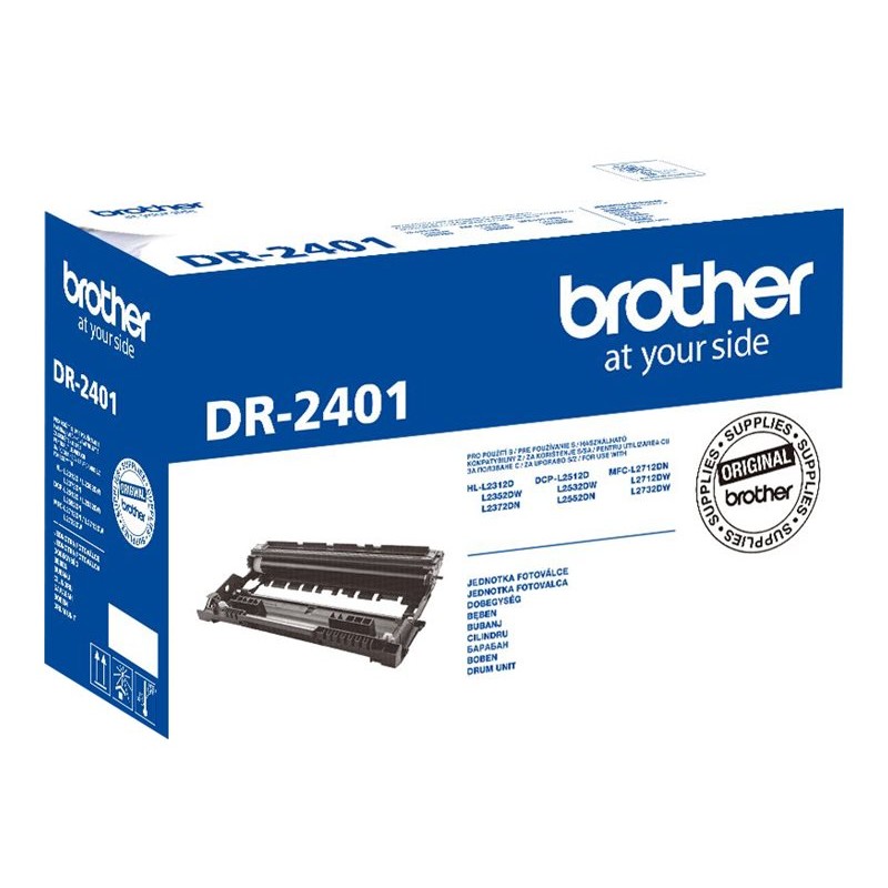 Originalno pakiranje Brother DR2401 bubnja u prepoznatljivoj plavo-bijeloj kutiji