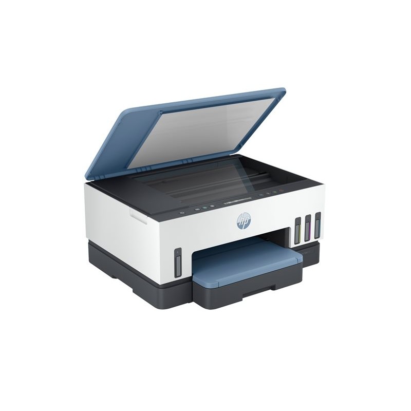 Pogled odozgo na HP Smart Tank 725 All-in-One pisač s otvorenim skenerom