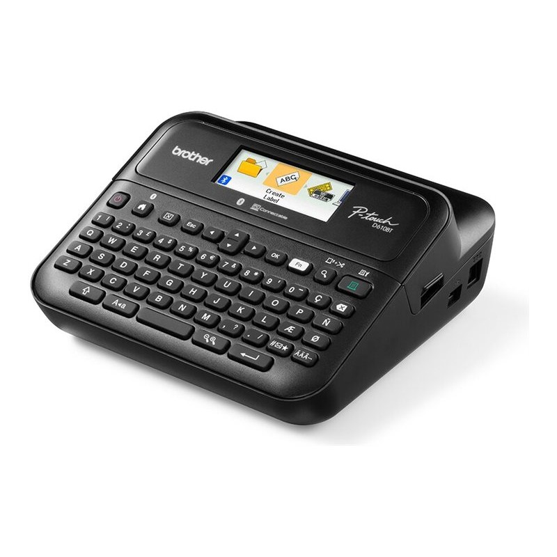 Kutni prikaz Brother PT-D610BT pisača naljepnica s tipkovnicom
