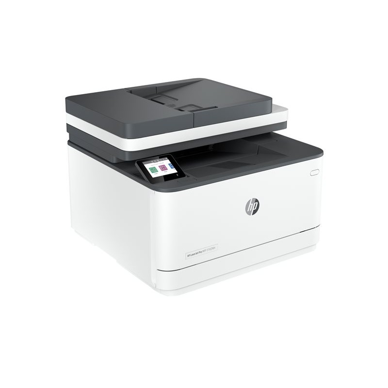 Kosi pogled na HP LaserJet Pro MFP 3102fdn pisač i skener