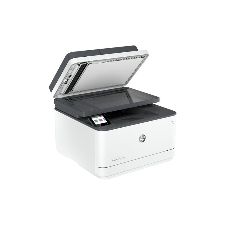 Prikaz HP 3102fdw laserskog pisača s podignutim poklopcem plošnog skenera