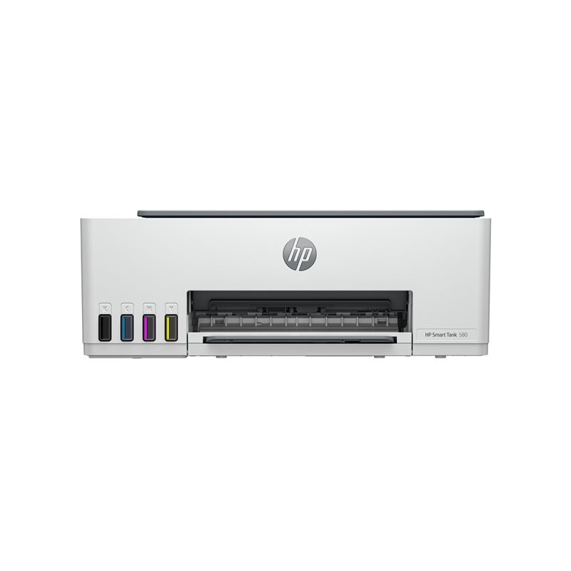HP Smart Tank 580 All-in-One tintni pisač prikazan sprijeda s ugrađenim spremnicima