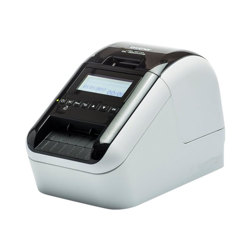 Brother QL-820NWBc termalni pisač za naljepnice s LCD zaslonom prikazan s prednje strane