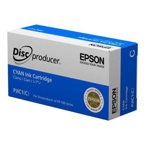 Prednja strana kutije Epson Discproducer PJIC7 cijan tinte na bijeloj pozadini