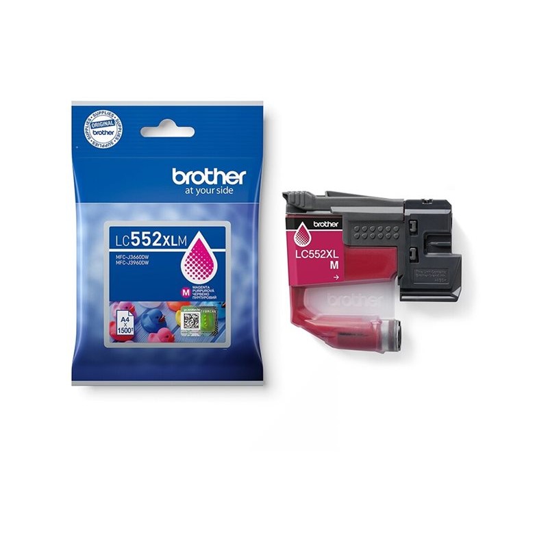 Brother LC552XLM magenta tinta prikazana u pakiranju i samostalno