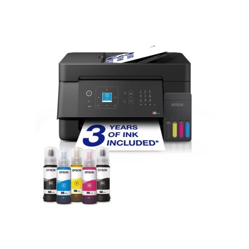 Epson EcoTank L5390 multifunkcijski tintni pisač u boji s bočicama tinte i ispisanim papirom