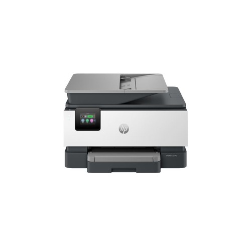 HP OfficeJet Pro 9120 AiO u boji prikazan sprijeda s ladicom za papir