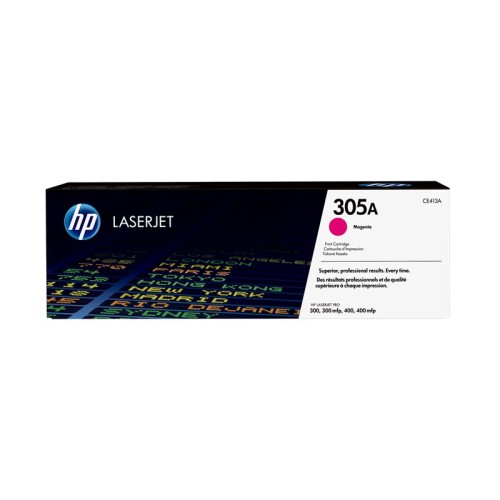 Originalno pakiranje HP 305A magenta tonera CE413A prikazano na ravnoj podlozi