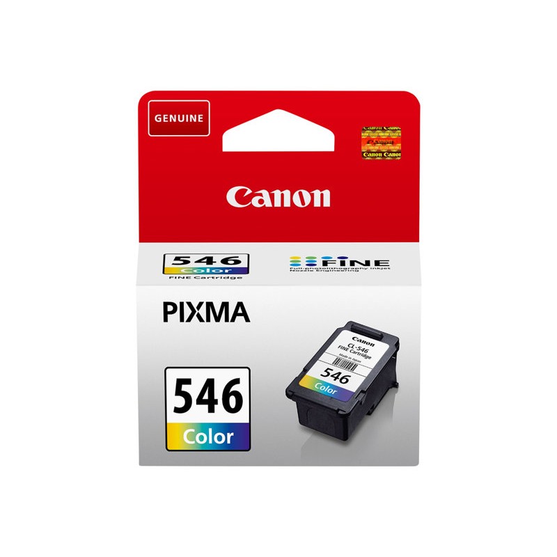 Prednja strana pakiranja Canon CL-546 trobojne tinte s prikazom spremnika