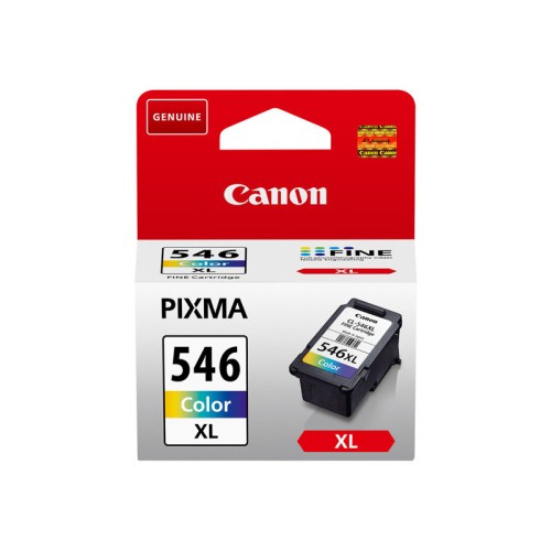 Ambalaža Canon CL-546XL trobojne tinte s prikazom spremnika i oznakom XL