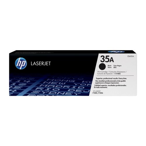 Originalno pakiranje HP 35A crnog tonera CB435A na bijeloj pozadini