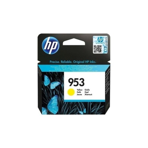 Prednja strana originalnog pakiranja HP 953 žute tinte F6U14AE s plavim detaljima